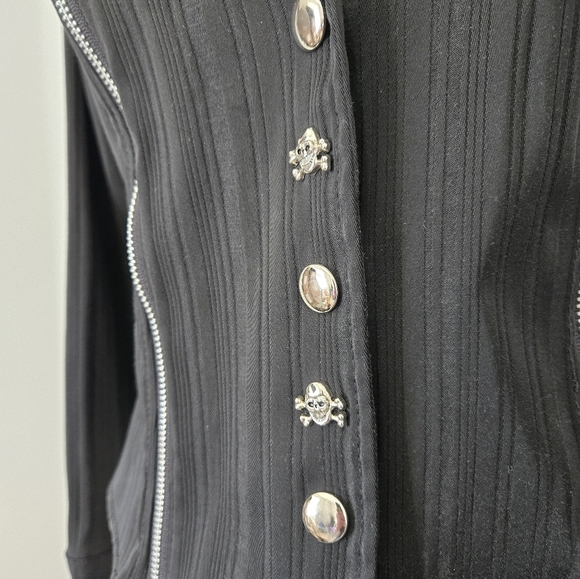 SWITCHBLADE STILETTO Black Zippered Jacket with Skull buttons. Size M - Picture 2 of 11